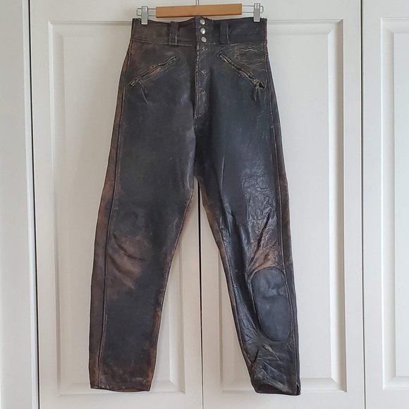 Vintage Pants - Vintage Distressed Leather Moto Riding Pants